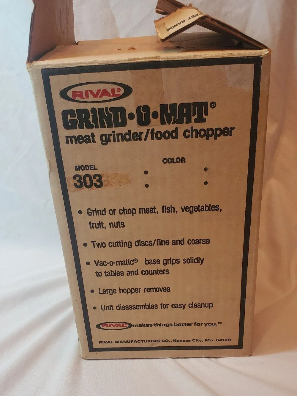 Rival Vintage 1978 Grind-O-Mat White Meat Grinder/Food Chopper #303 Made In USA